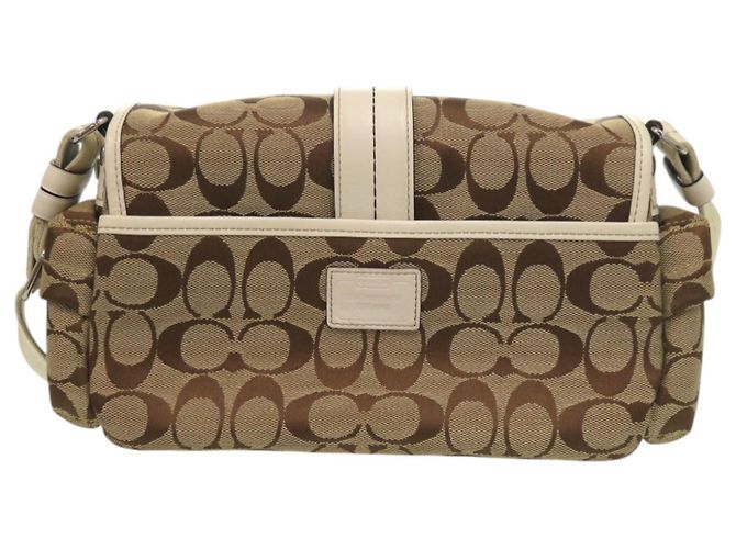 Borsa a Spalla in Tela e Pelle Firmata Coach Marrone Beige - vista 3