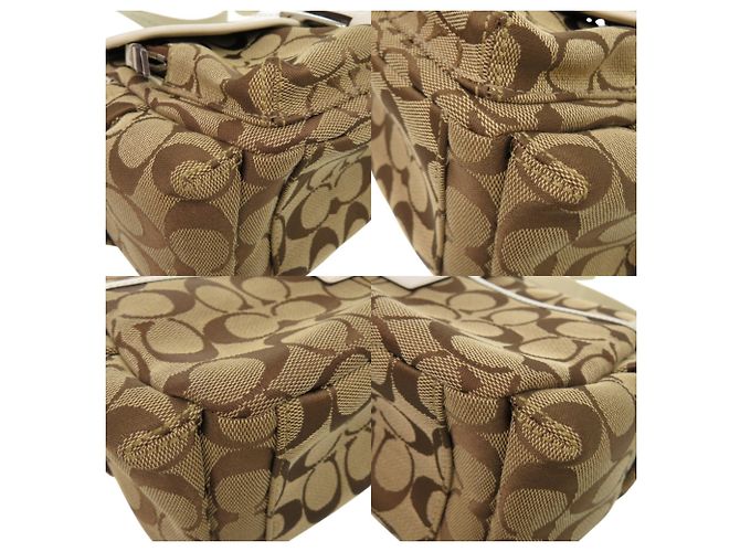 Borsa a Spalla in Tela e Pelle Firmata Coach Marrone Beige - vista 5