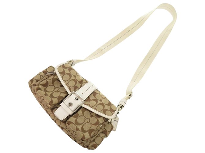 Borsa a Spalla in Tela e Pelle Firmata Coach Marrone Beige - vista 6