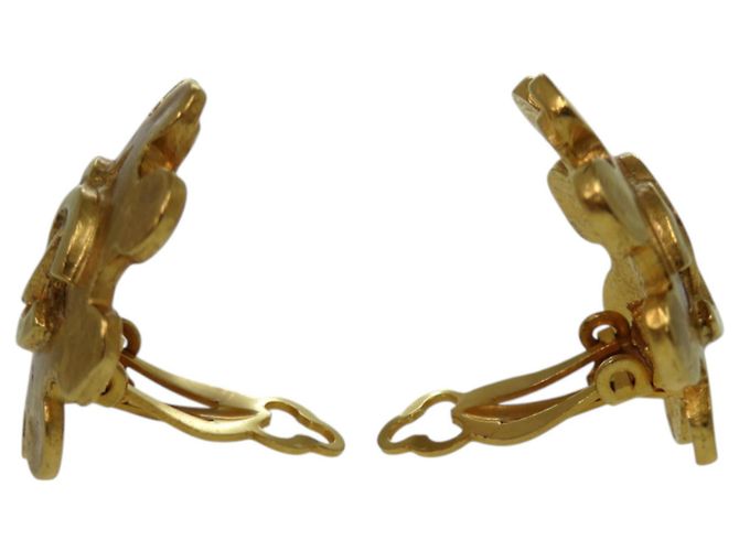 Vintage Coco Mark Blumen Metall Gold Ohrringe von Chanel Golden - Ansicht 4