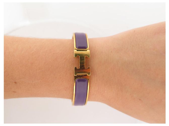 Hermès BRACCIALE HERMES CLIC H VIOLA 17,5CM PLACCA IN ORO GIALLO + SCATOLA BANGLE Porpora - vista 10
