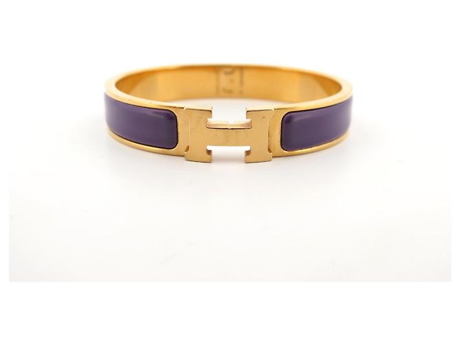 Hermès BRACCIALE HERMES CLIC H VIOLA 17,5CM PLACCA IN ORO GIALLO + SCATOLA BANGLE Porpora - vista 2