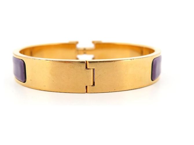 Hermès BRACCIALE HERMES CLIC H VIOLA 17,5CM PLACCA IN ORO GIALLO + SCATOLA BANGLE Porpora - vista 4