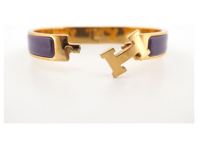 Hermès BRACCIALE HERMES CLIC H VIOLA 17,5CM PLACCA IN ORO GIALLO + SCATOLA BANGLE Porpora - vista 6