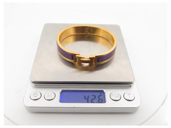 Hermès BRACCIALE HERMES CLIC H VIOLA 17,5CM PLACCA IN ORO GIALLO + SCATOLA BANGLE Porpora - vista 8