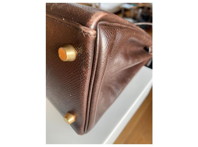 Bolsa de mão Hermès Kelly 28 em couro chocolate - vista 7