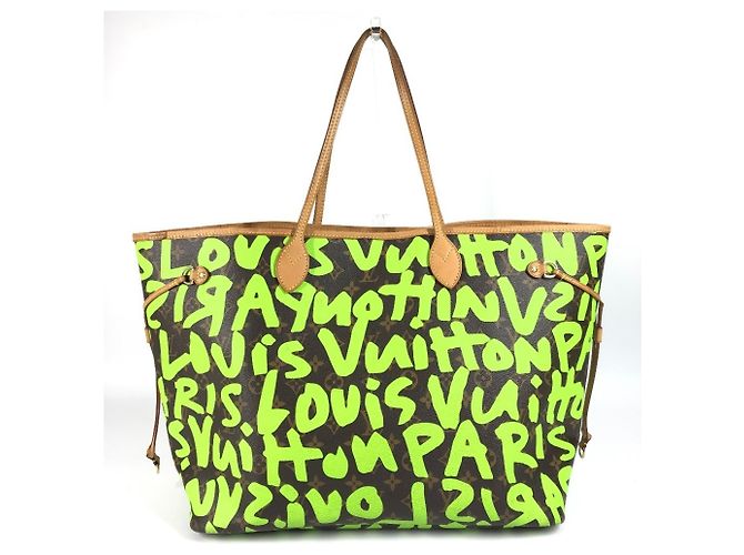 Louis Vuitton Monogram Graffiti Neverfull GM Marrone Verde Verde chiaro - vista 2