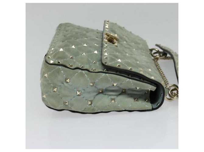 Borsa a tracolla Rockstud Spike in suede trapuntato Valentino Garavani media Blu - vista 4