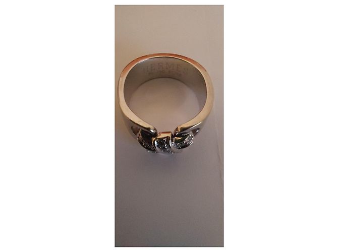 Anello Hermès in oro bianco e diamanti taglia 50 - vista 2