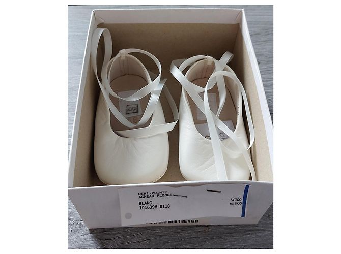 Hermès Demi-pointe Ballerinas weißes Lammleder Größe 18 - Ansicht 2