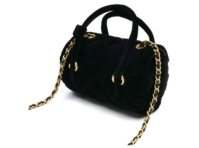Chanel Mini Bowling Schultertasche aus Samt Schwarz - Ansicht 2