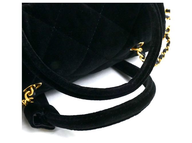 Chanel Mini Bowling Schultertasche aus Samt Schwarz - Ansicht 7