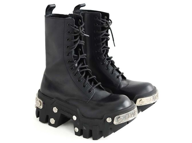Balenciaga Stivali Bulldozer in pelle nera Nero - vista 3