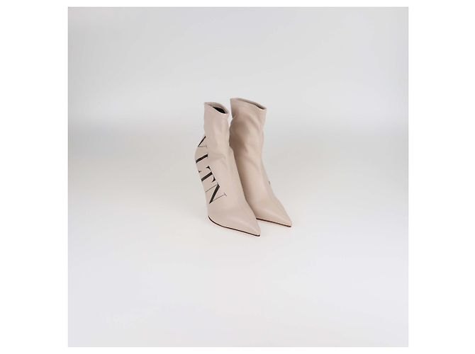 Valentino Beige Leather VLTN Pointed Toe Booties - view 2