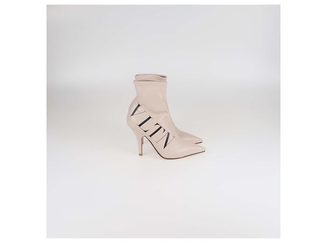 Valentino Beige Leather VLTN Pointed Toe Booties - view 3