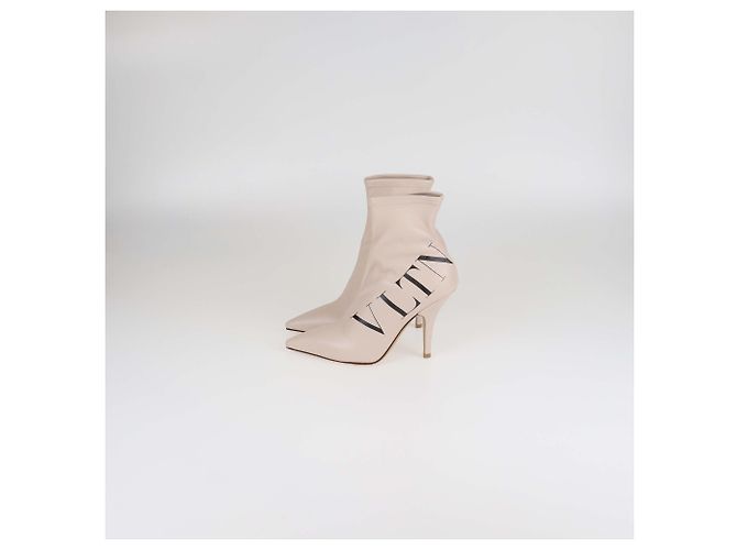 Valentino Beige Leather VLTN Pointed Toe Booties - view 4