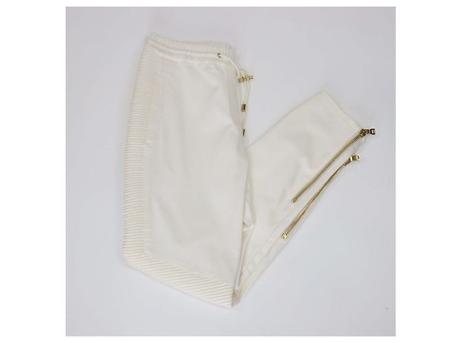 Calças de moletom em mistura de algodão creme com detalhes em zíper Balmain - vista 3