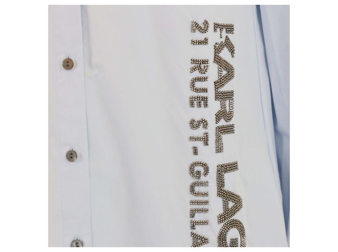 Camisa larga de popelina con logo de cuentas azul claro Karl Lagerfeld - vista 4