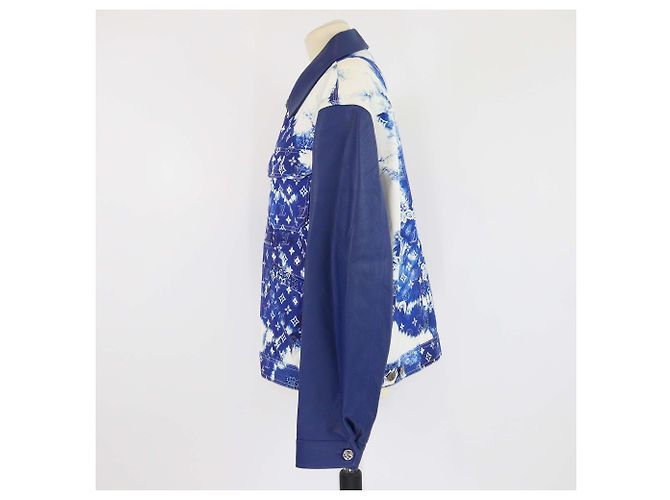 Louis Vuitton Blaue Monogramm Mischgewebe und Lederjacke - Ansicht 2