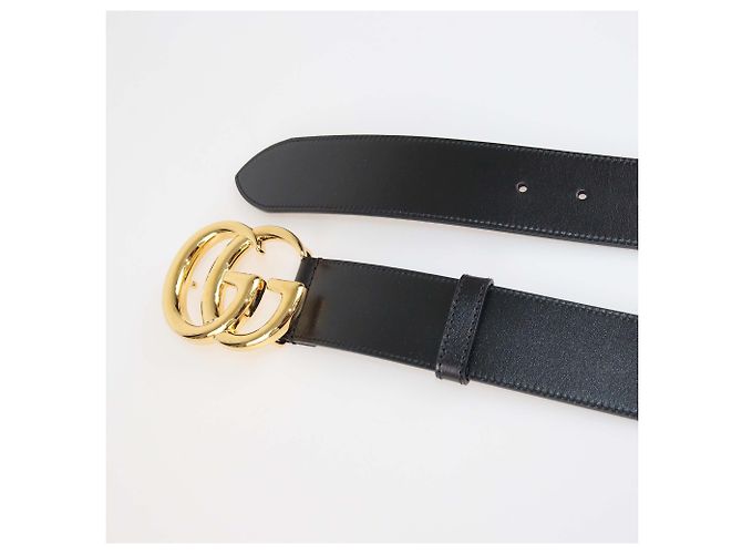 Cintura larga in pelle nera GG Marmont di Gucci Nero - vista 5
