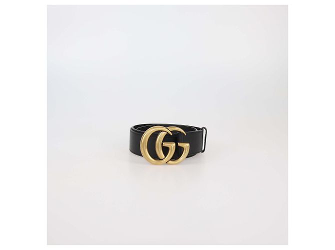 Cintura larga in pelle nera GG Marmont di Gucci - vista 2