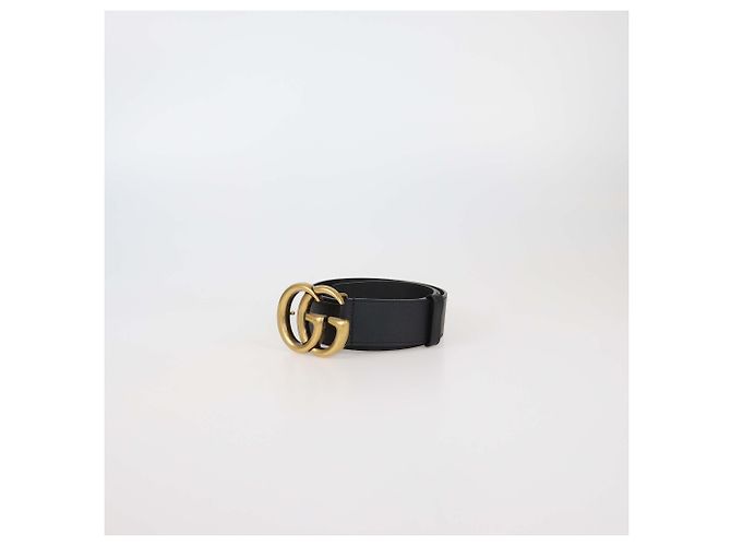 Cintura larga in pelle nera GG Marmont di Gucci - vista 3