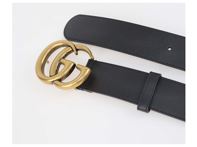 Cintura larga in pelle nera GG Marmont di Gucci - vista 5