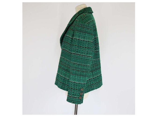 Chanel grüne Tweed-Jacke mit Drehverschluss - Ansicht 2