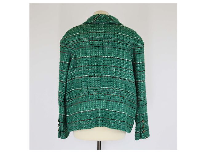 Chanel grüne Tweed-Jacke mit Drehverschluss - Ansicht 3
