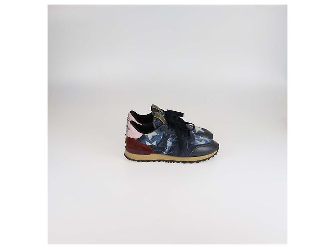 Sneakers Valentino Rockrunner in pelle e denim multicolore con stelle - vista 4