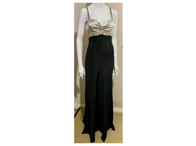Jenny Packham Abito da sera in seta nera e argento con perline ricamate a mano Nero - vista 12