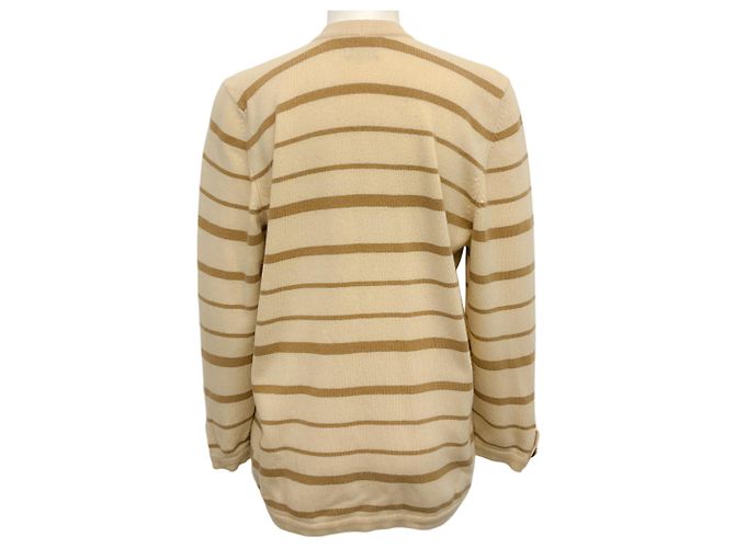 Chanel Vintage Beiger / Brauner Gestreifter Kaschmir-Cardigan - Ansicht 3