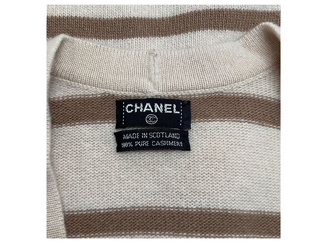 Chanel Vintage Beiger / Brauner Gestreifter Kaschmir-Cardigan - Ansicht 4