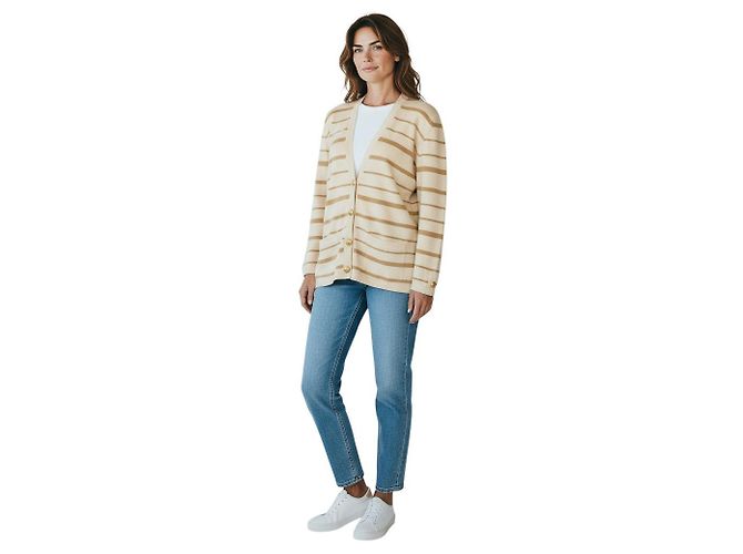 Chanel Vintage Beiger / Brauner Gestreifter Kaschmir-Cardigan - Ansicht 5