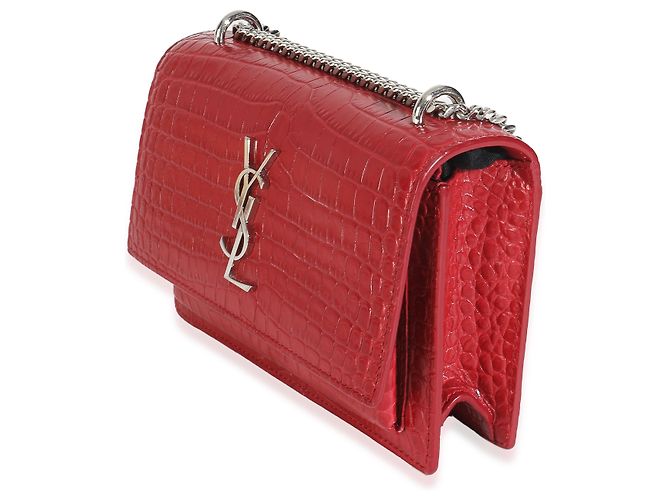 Cartera de cadena Monogram Sunset en piel de ternera roja con estampado de cocodrilo Saint Laurent - vista 3