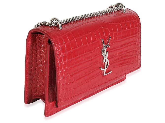 Cartera de cadena Monogram Sunset en piel de ternera roja con estampado de cocodrilo Saint Laurent - vista 4