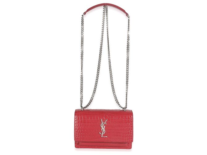 Cartera de cadena Monogram Sunset en piel de ternera roja con estampado de cocodrilo Saint Laurent - vista 5