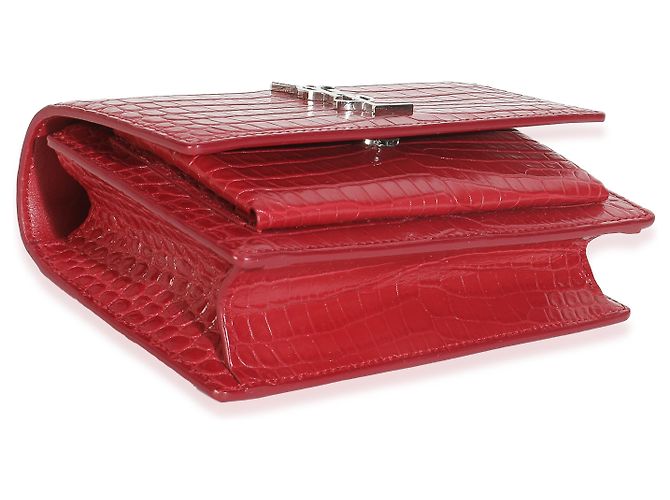 Cartera de cadena Monogram Sunset en piel de ternera roja con estampado de cocodrilo Saint Laurent - vista 7