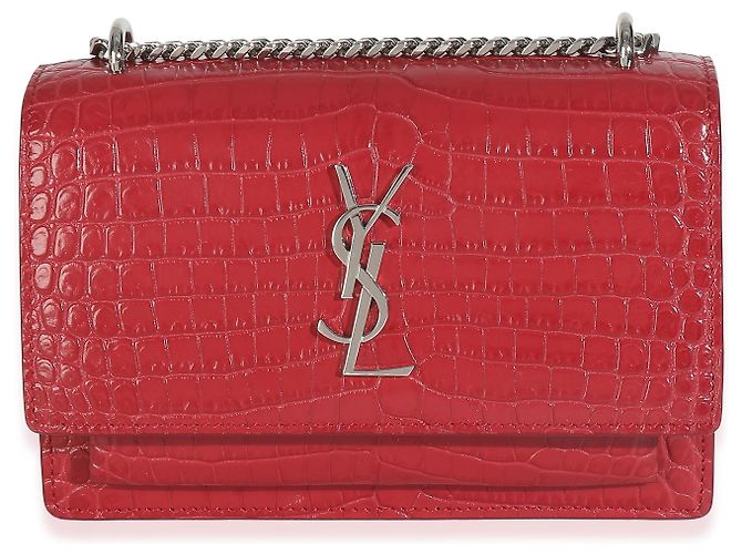 Cartera de cadena Monogram Sunset en piel de ternera roja con estampado de cocodrilo Saint Laurent - vista 8