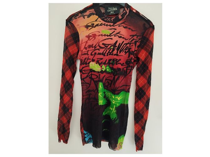 Jean Paul Gaultier Top Trasparente Multicolore a Quadri Rosso - vista 2