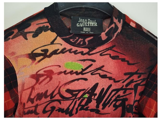 Jean Paul Gaultier Top Trasparente Multicolore a Quadri Rosso - vista 4