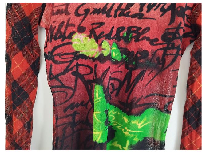 Jean Paul Gaultier Top Trasparente Multicolore a Quadri Rosso - vista 5