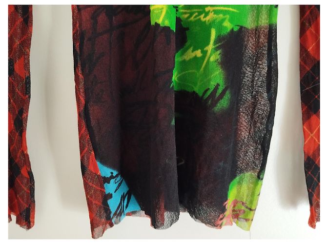 Jean Paul Gaultier Top Trasparente Multicolore a Quadri Rosso - vista 6
