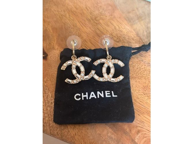 Chanel Ohrringe mit Perlen und Diamanten Silber - Ansicht 2