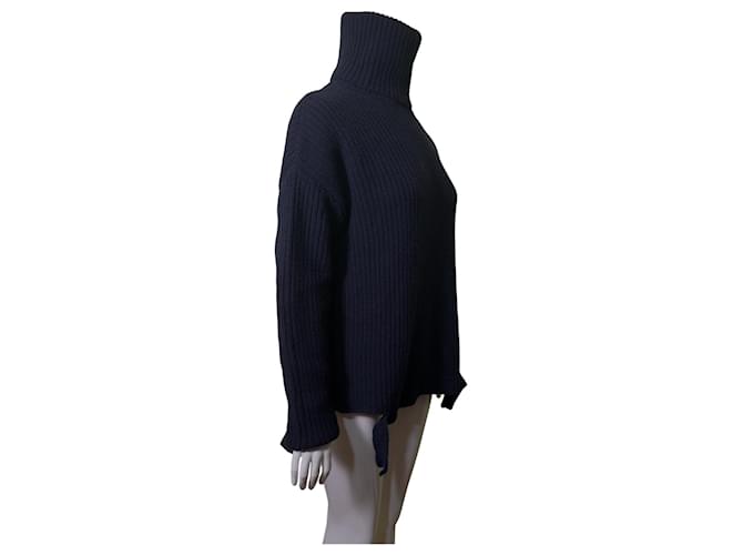 Iris & Ink Wollpullover Navyblau mit hohem Kragen Marineblau - Ansicht 2