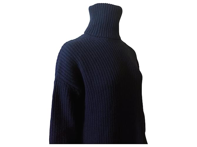 Iris & Ink Wollpullover Navyblau mit hohem Kragen Marineblau - Ansicht 3