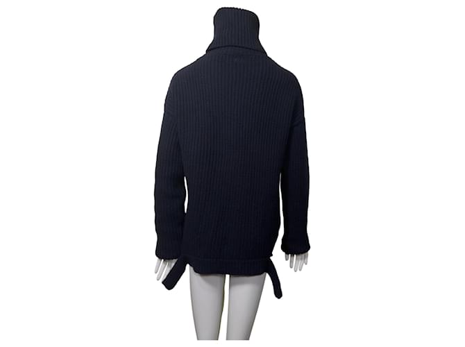 Iris & Ink Wollpullover Navyblau mit hohem Kragen Marineblau - Ansicht 4