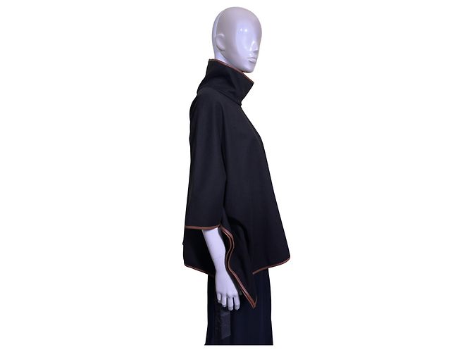 Autre Marque Tuckernuck Piper Poncho Schwarz mit Lederbesatz Braun - Ansicht 2