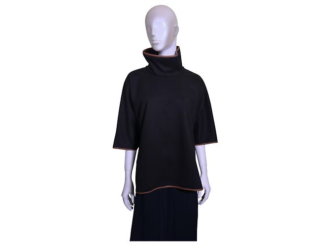 Autre Marque Tuckernuck Piper Poncho Schwarz mit Lederbesatz Braun - Ansicht 4