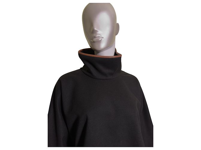 Autre Marque Tuckernuck Piper Poncho Schwarz mit Lederbesatz Braun - Ansicht 5